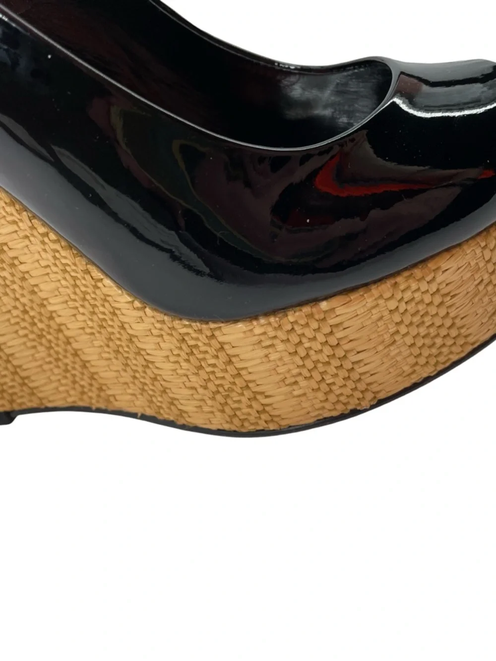 Gucci Black Patent Leather Raffia Wedges Sandals Size 41 BLACK Excellent - Picture 8 of 14